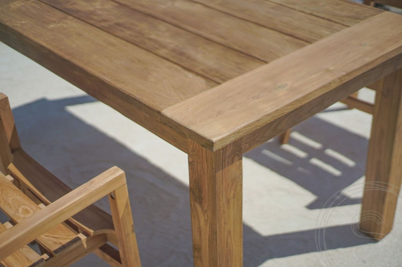Teak garden table 200 x 90 + 6 garden chairs stacking