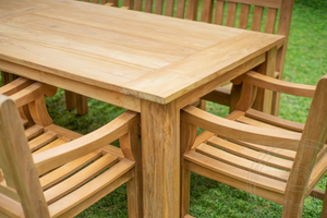 Teak garden table 260 x 100 + 8 garden chairs elephant