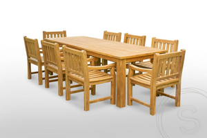 Teak garden table 260 x 100 + 8 garden chairs elephant