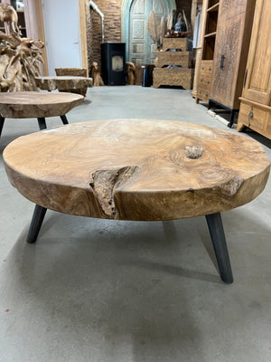 Teak coffee table steel base - 90cm diameter