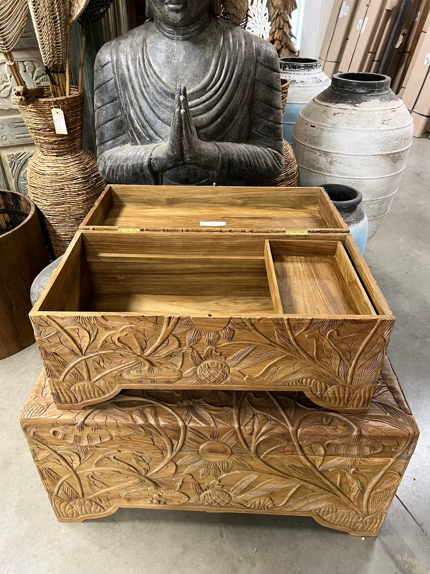 Teak flower chest M - 80x40x39cm