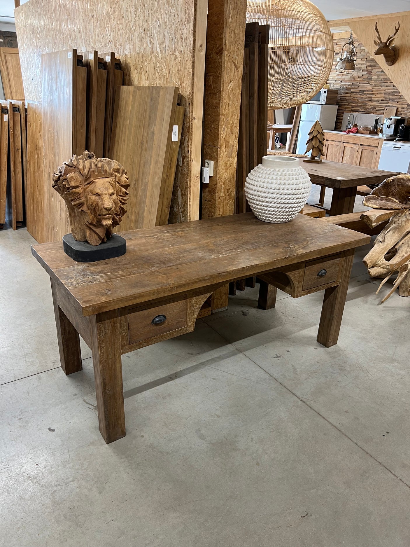 Teak desk with drawers reclaimed wood - 180x90x80cm