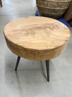Teak coffee table steel base 50cm diameter - 50x50x55cm