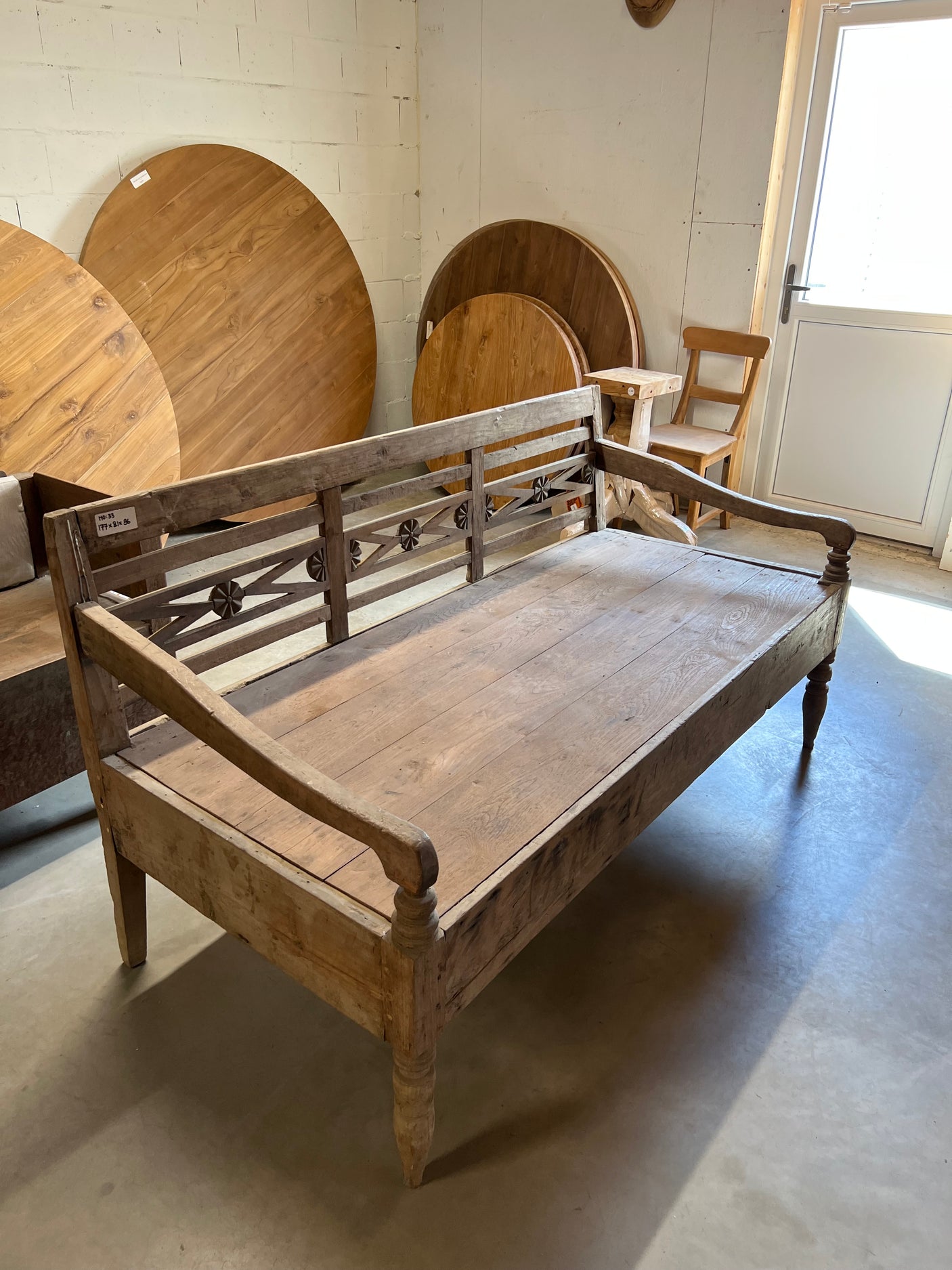 Teak lounge station bench antique - 177x81x96cm