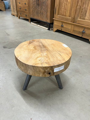 Teak coffee table steel base 50cm diameter - 50x50x40cm