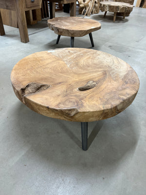 Teak coffee table steel base - 90cm diameter