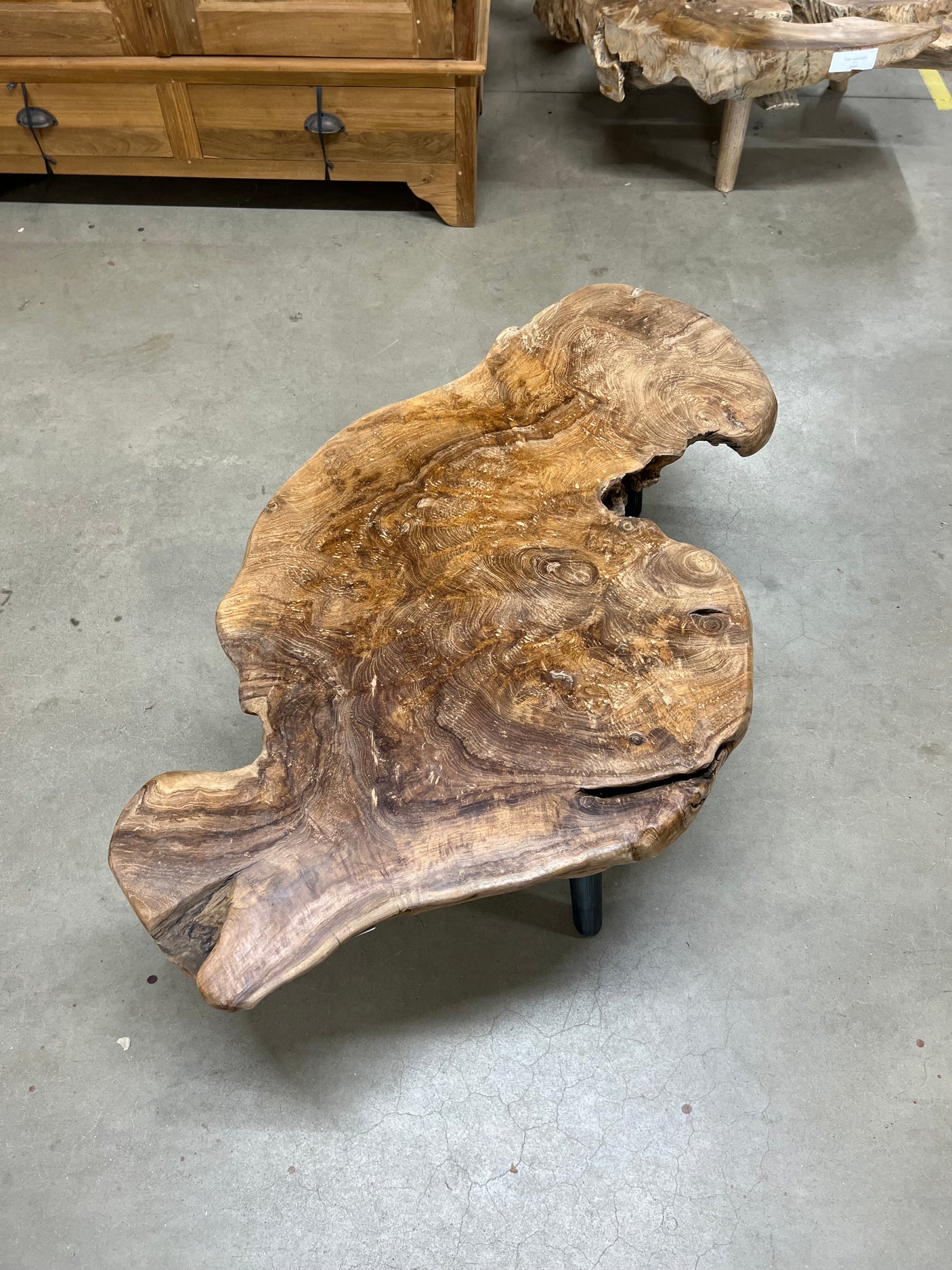 Teak root coffee table steel base - 105x60x40cm
