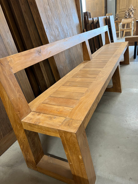 Teak bench with backrest - 280x45x80cm