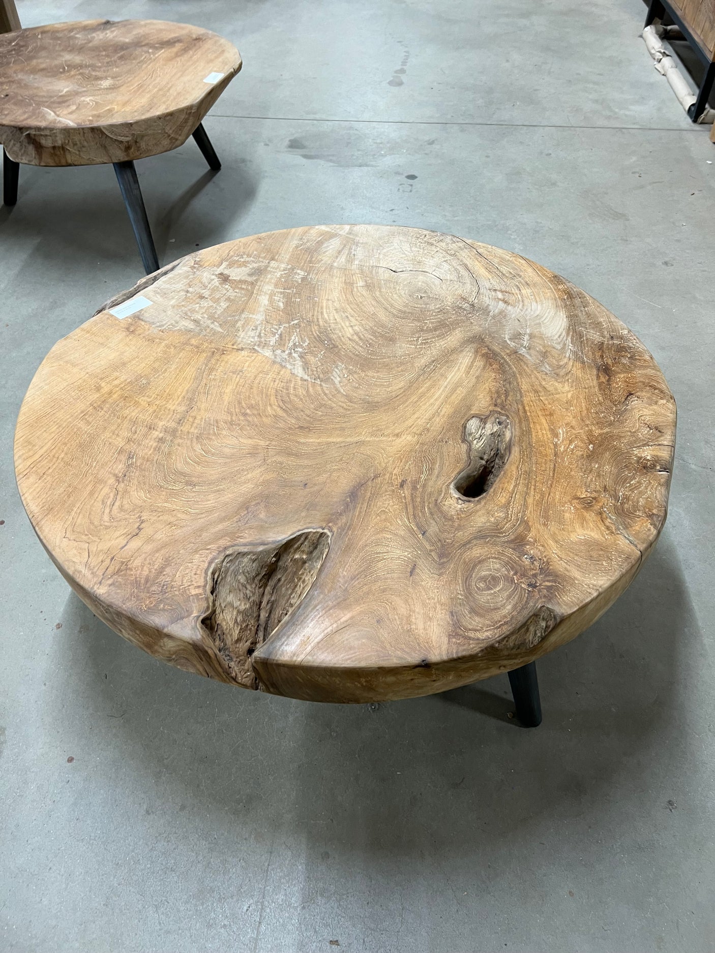 Teak coffee table steel base - 90cm diameter