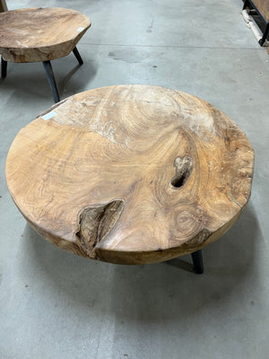 Teak coffee table steel base - 90cm diameter