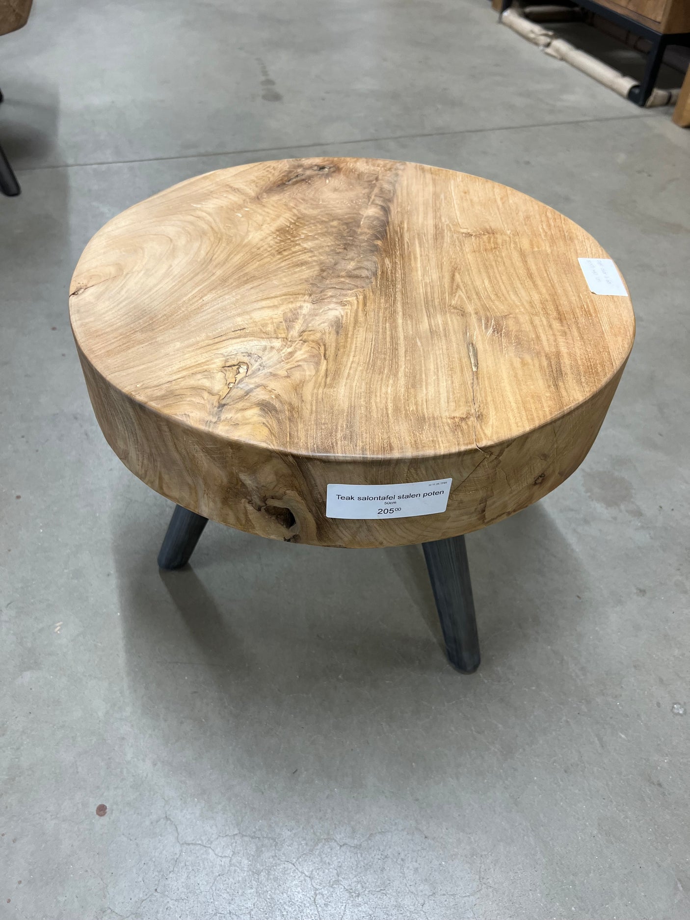 Teak coffee table steel base 50cm diameter - 50x50x40cm