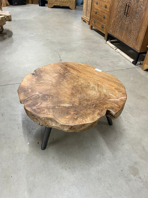 Teak coffee table steel base 80cm diameter - 80x80x40cm