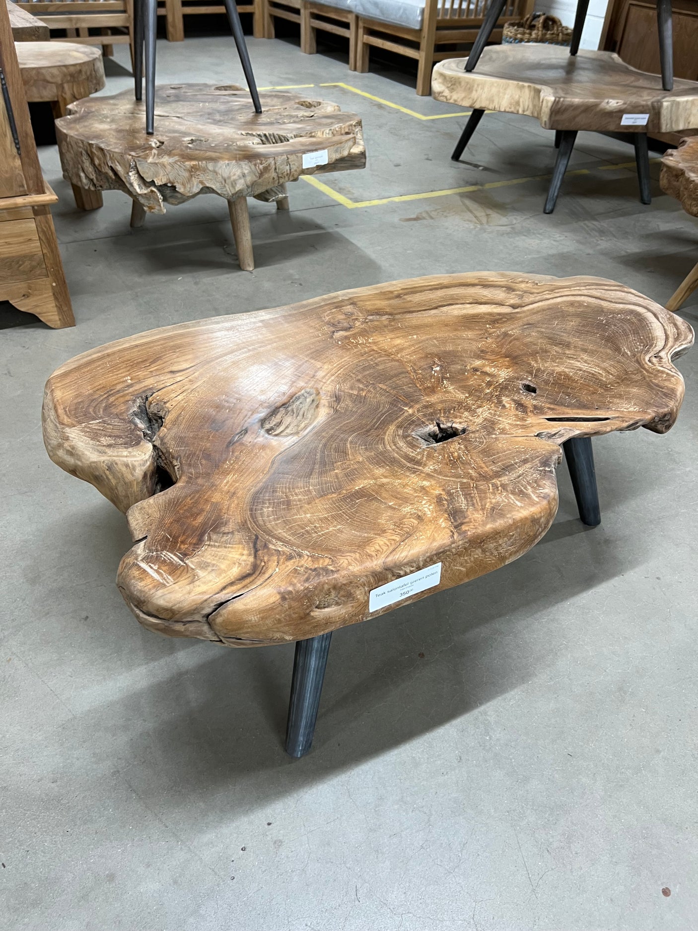 Teak root coffee table steel base - 102x60x40cm
