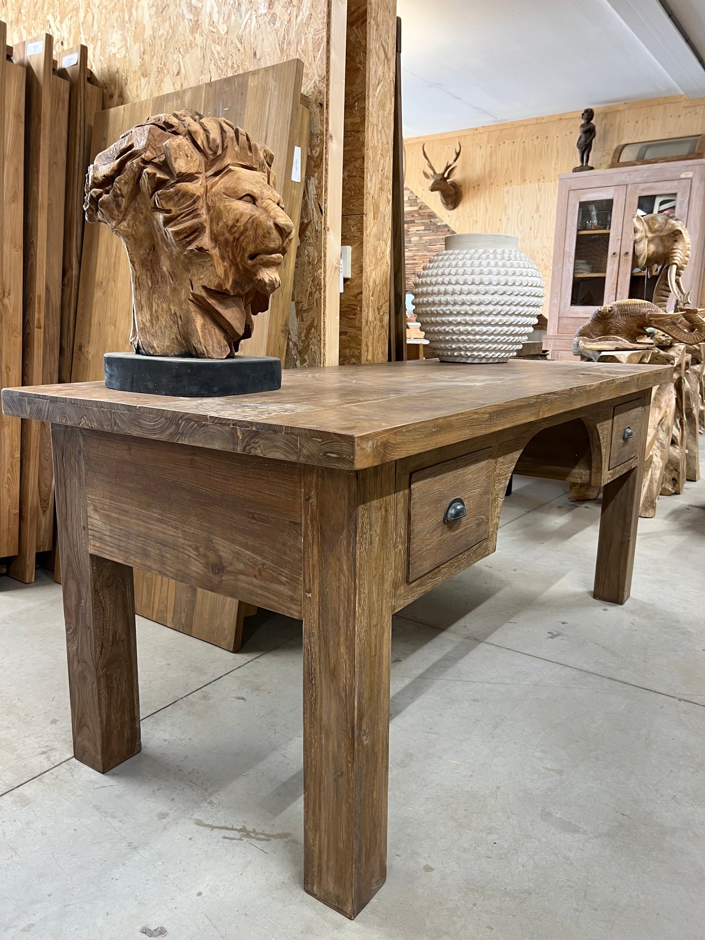 Teak desk with drawers reclaimed wood - 180x90x80cm