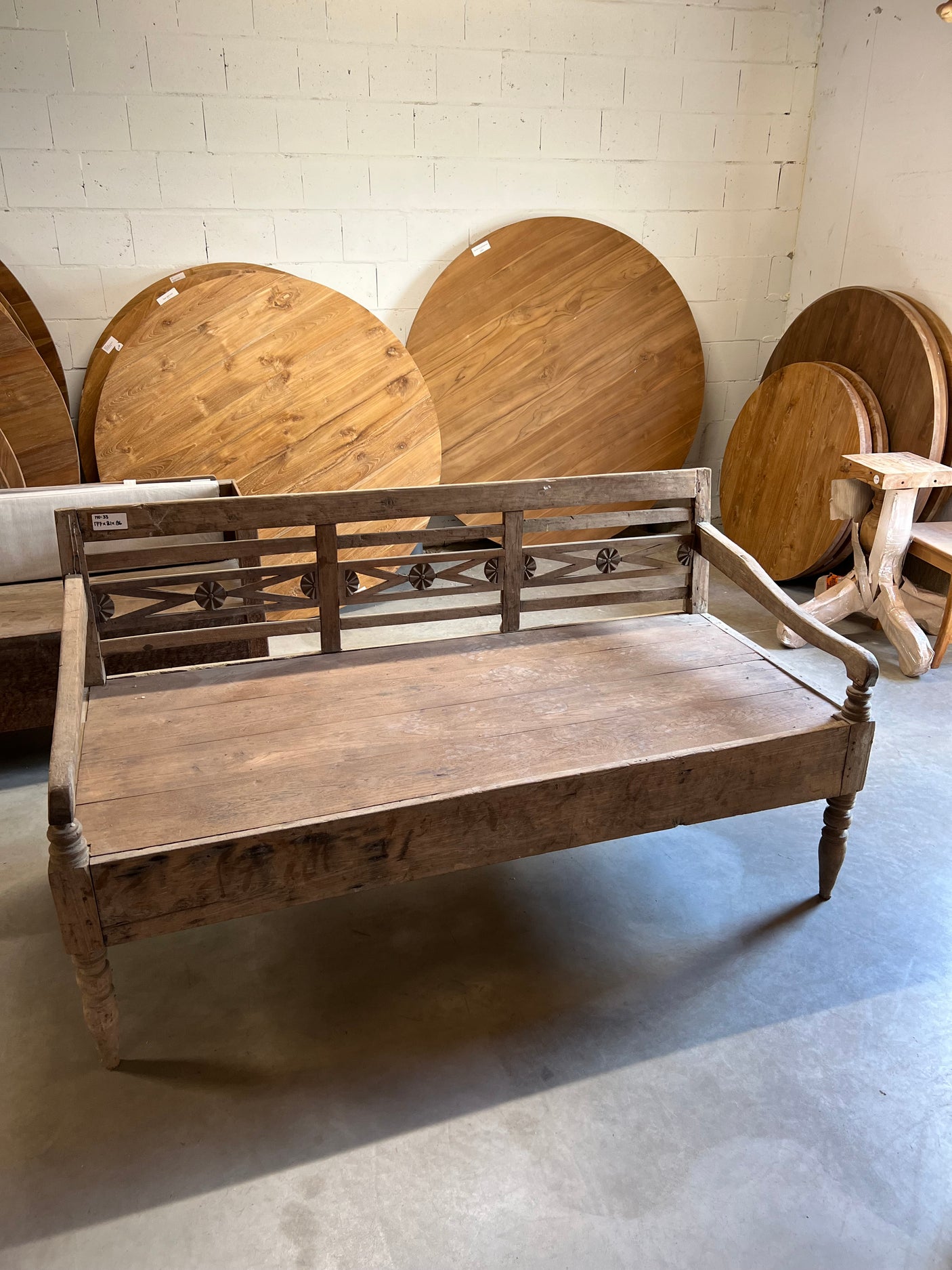 Teak lounge station bench antique - 177x81x96cm