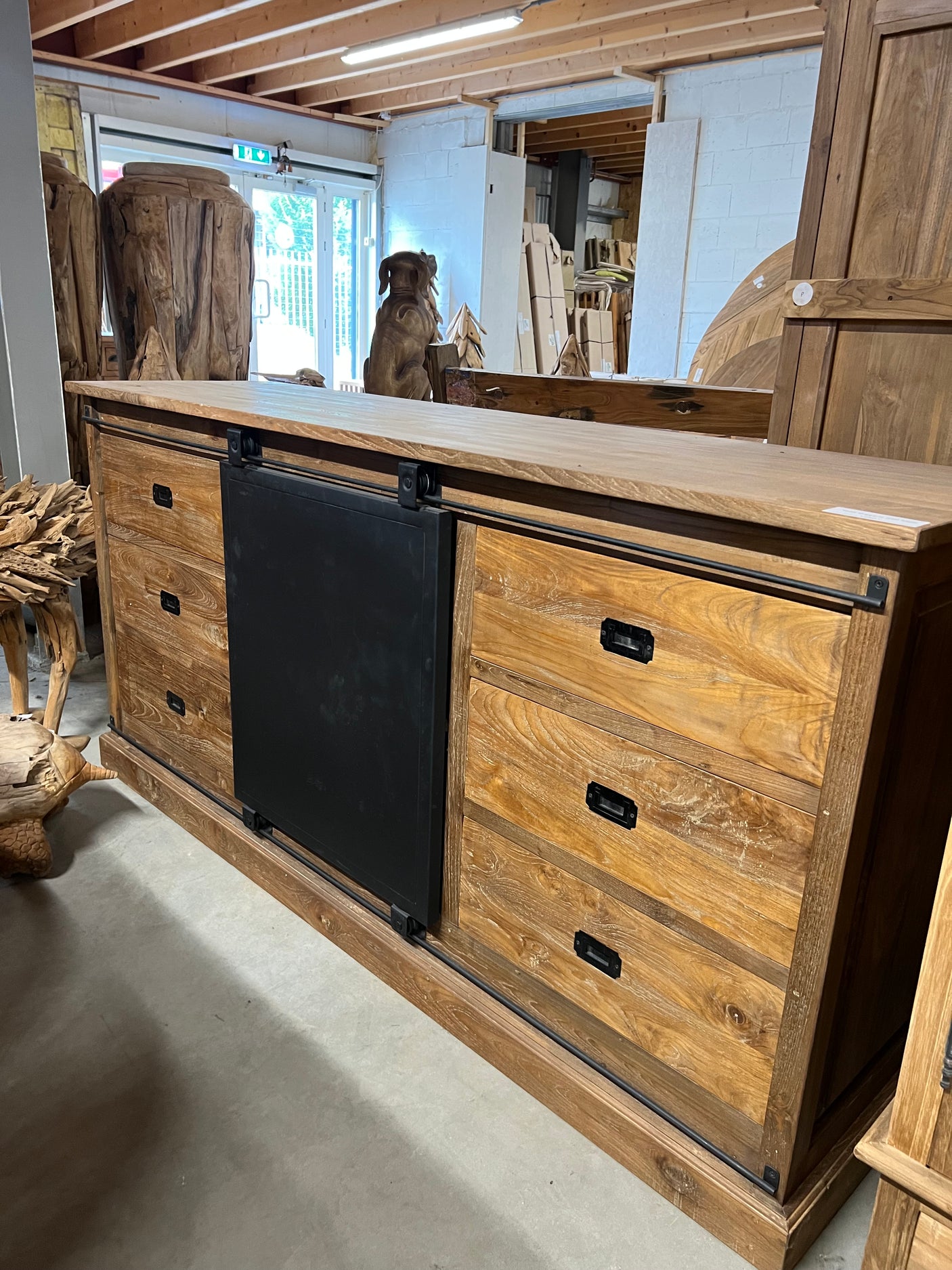 Teak sideboard reclaimed wood with steel - 180x50x90cm