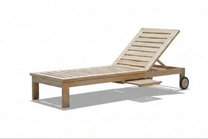 Teak Sun Lounger with Wheels & Side Tray – Solid Teak