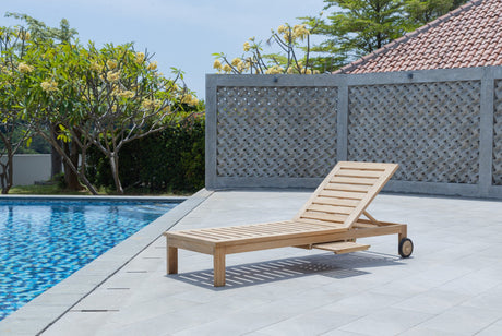 Teak Sun Lounger with Wheels & Side Tray – Solid Teak