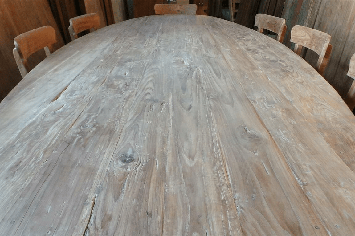 Oval teak table 300x120cm + 8 chairs