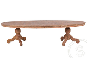 Oval teak table 300x120cm + 8 chairs