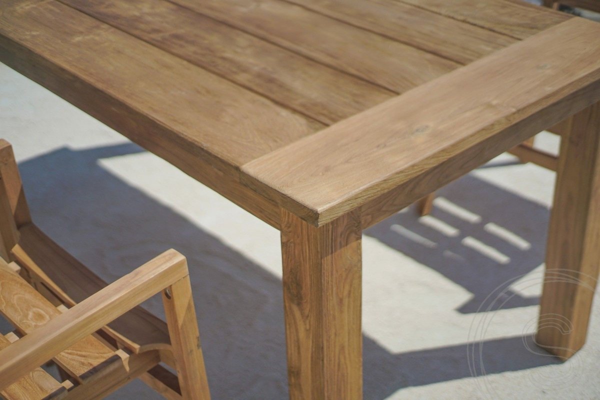 Teak garden table 220 x 100 + 6 garden chairs stacking