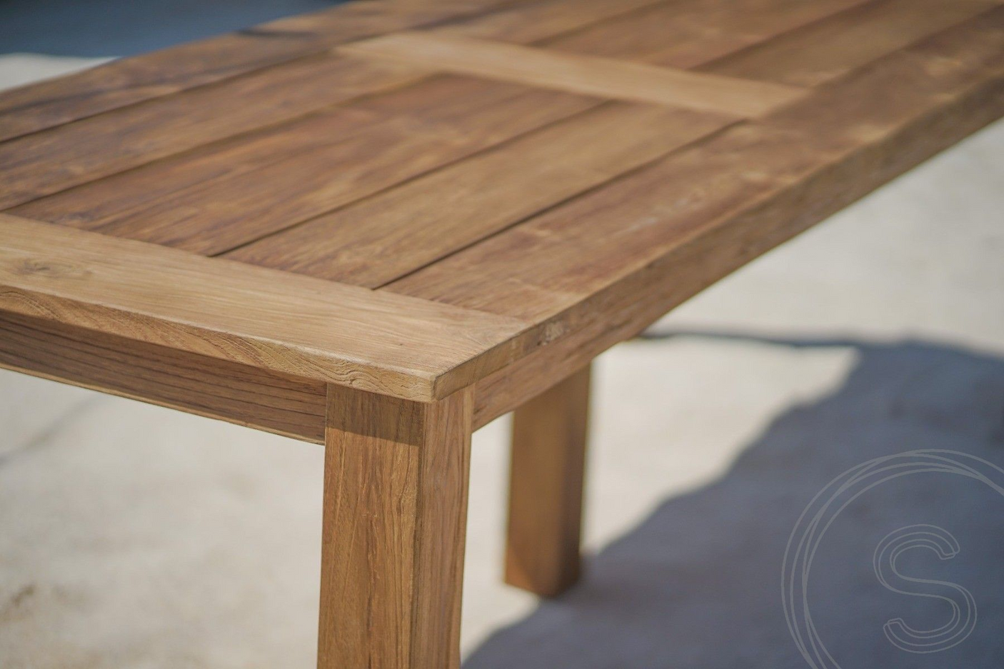 Teak garden table 240 x 100 + 8 garden chairs stacking

