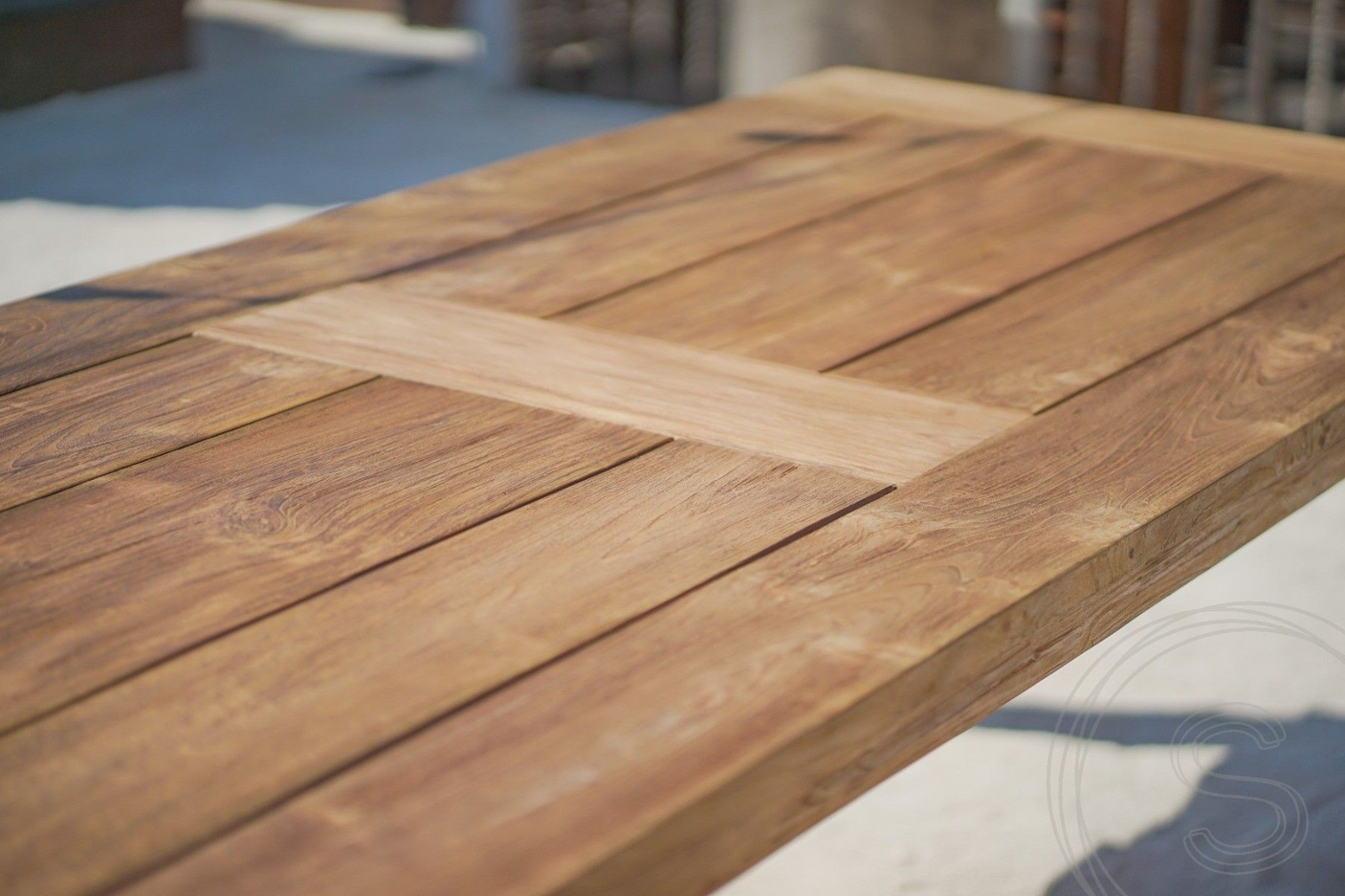 Teak garden table 240 x 100 + 8 garden chairs stacking
