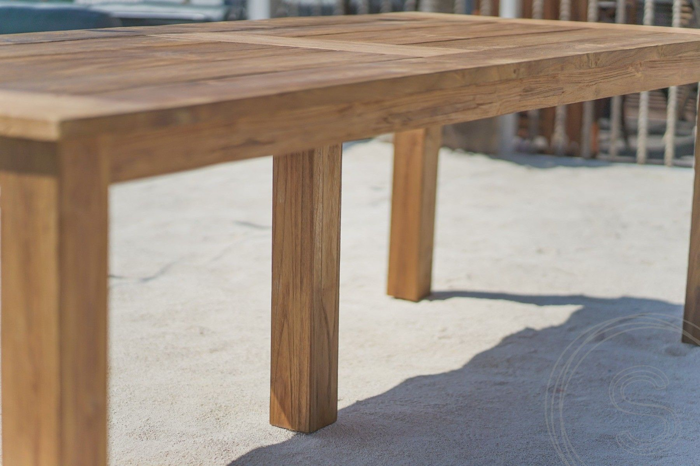 Teak garden table 240 x 100 + 8 garden chairs stacking
