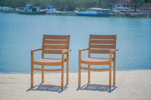 Teak garden table 240 x 100 + 8 garden chairs stacking

