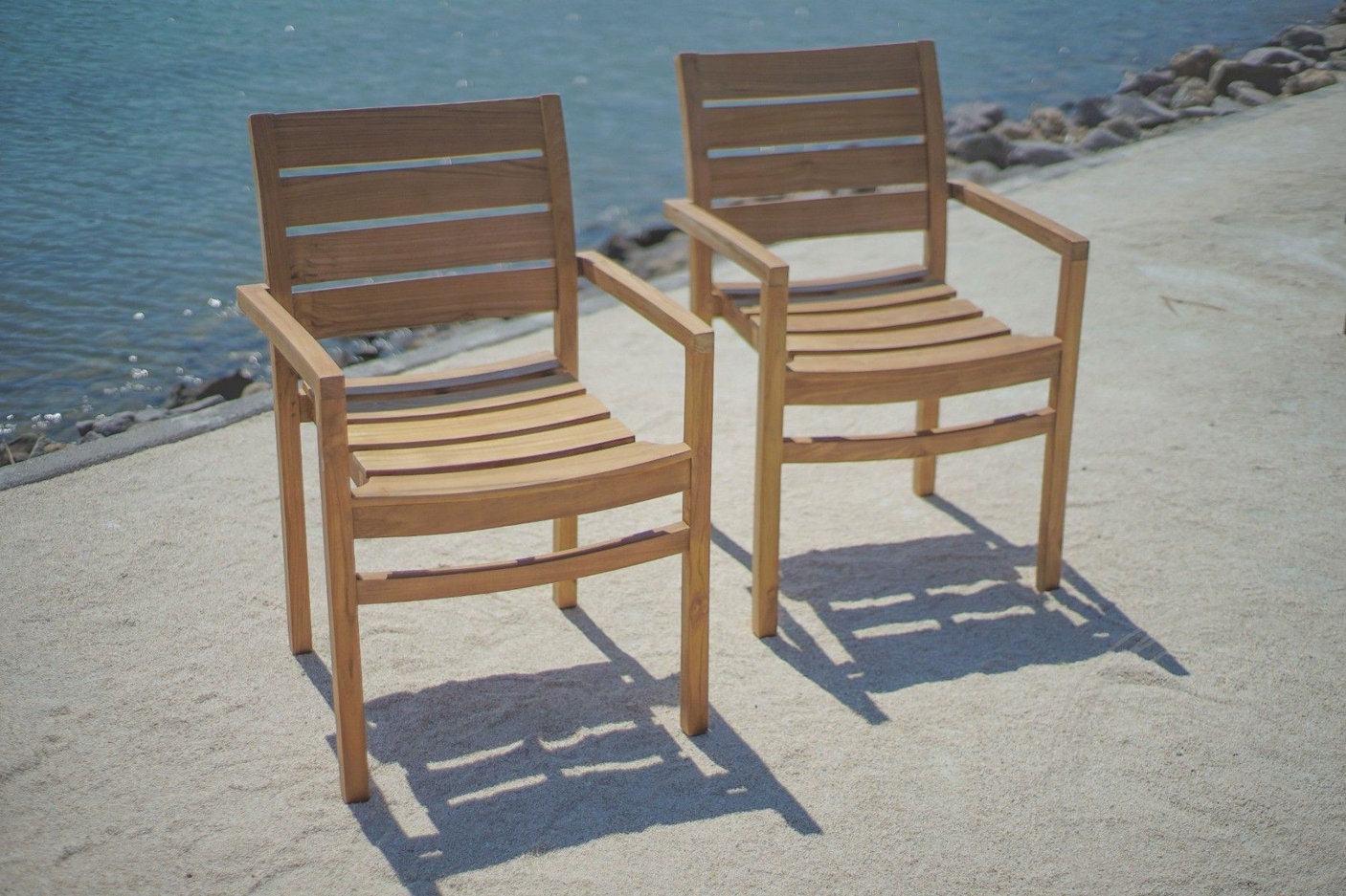 Teak garden table 240 x 100 + 8 garden chairs stacking
