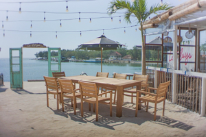 Teak garden table 240 x 100 + 8 garden chairs stacking
