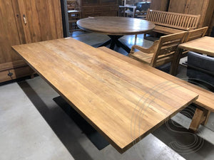 Teak refectory table with steel column foot
