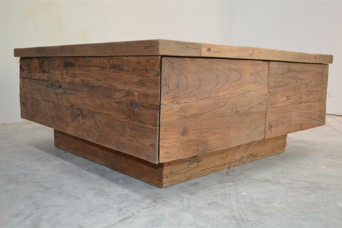 Teak coffee table block 80x80 rustic