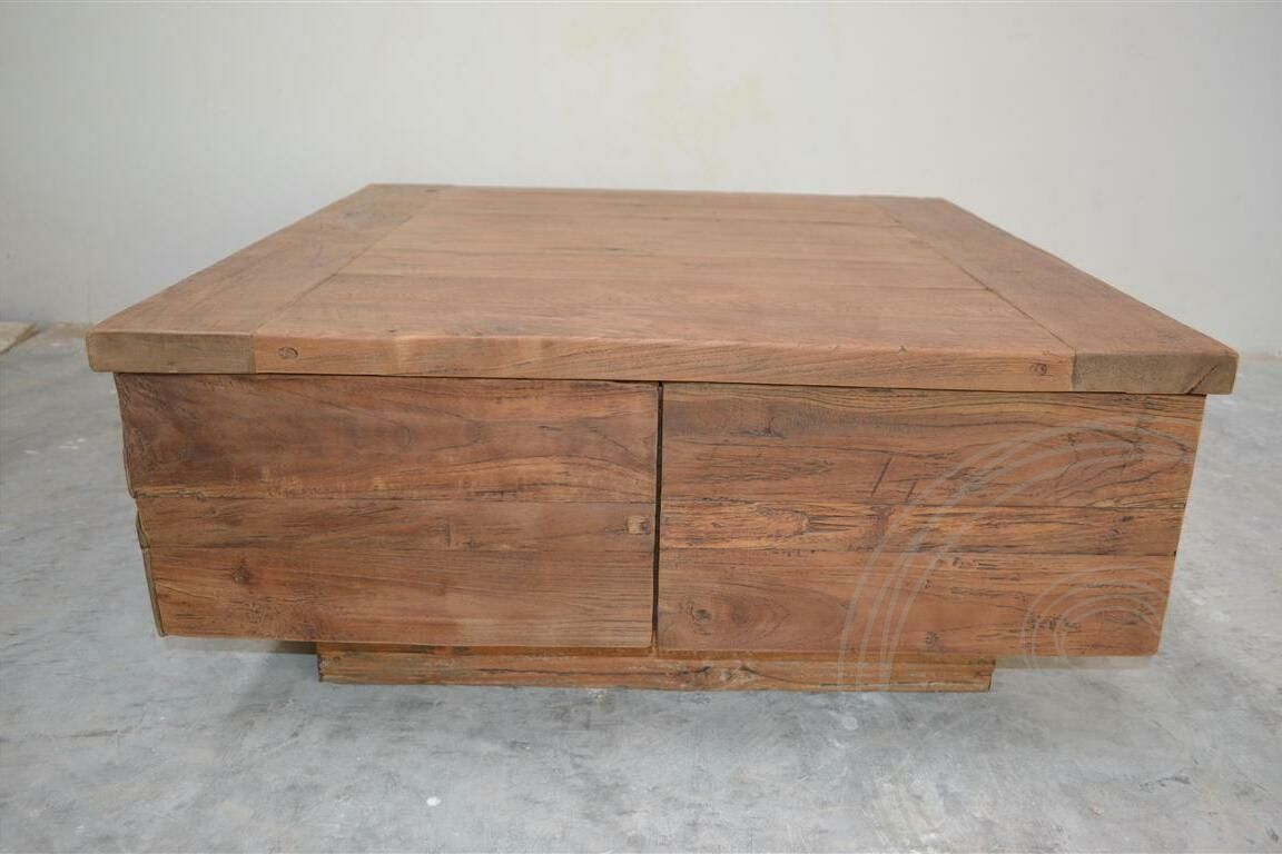 Teak coffee table block 80x80 rustic