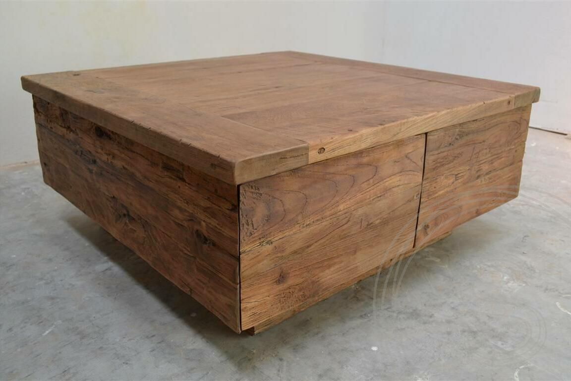 Teak coffee table block 80x80 rustic