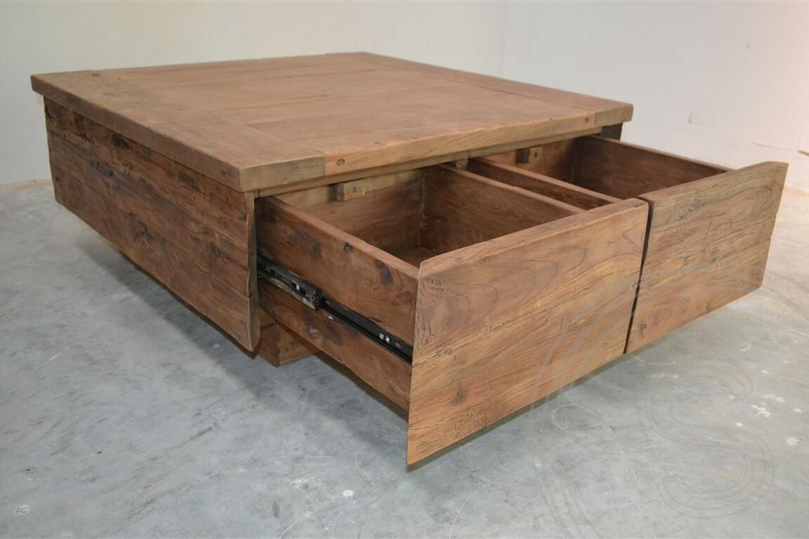 Teak coffee table block 80x80 rustic