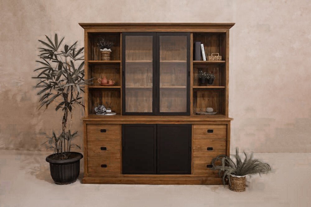 Teak sideboard cabinet steel doors 200 cm