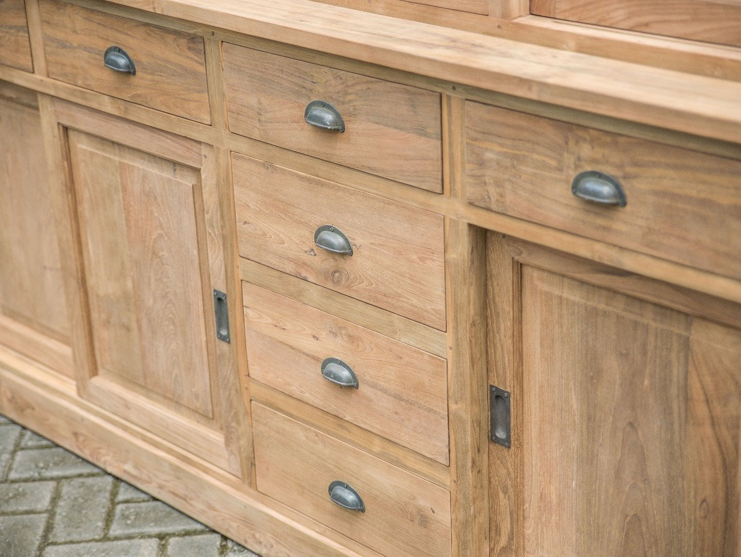 Teak vitrinekast 250cm XXL - Souren Meubels