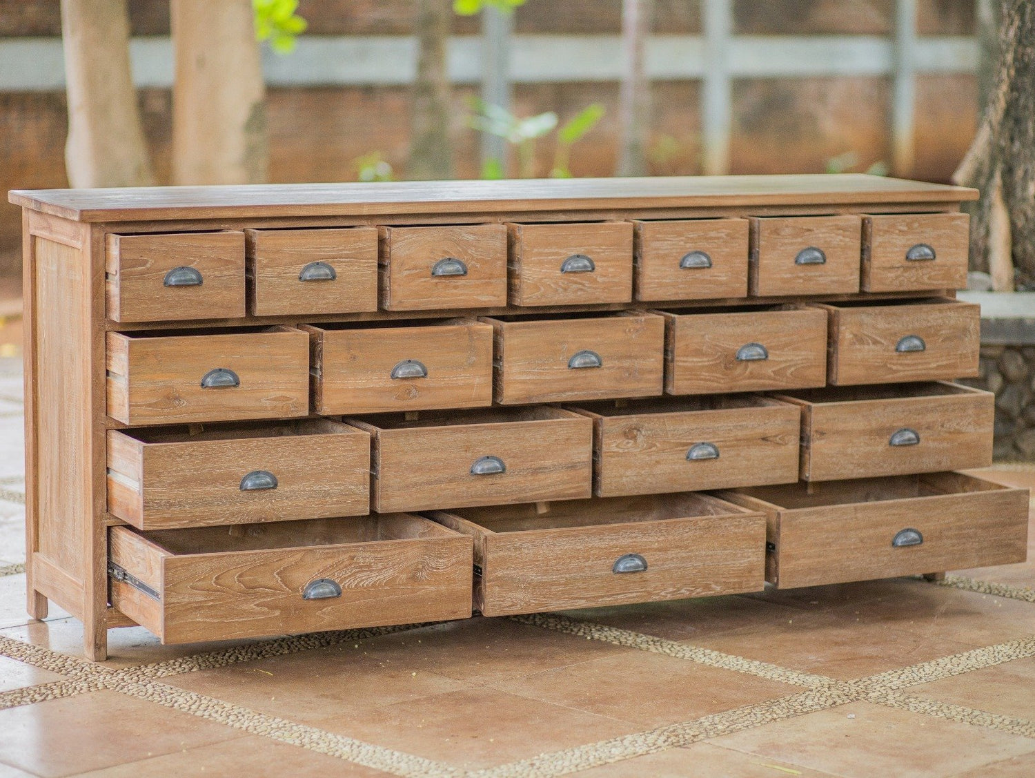 Teak dressoir 19 lades oud hout - Souren Meubels