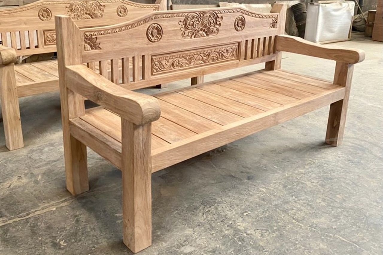 Teak lounge bench carving 220cm