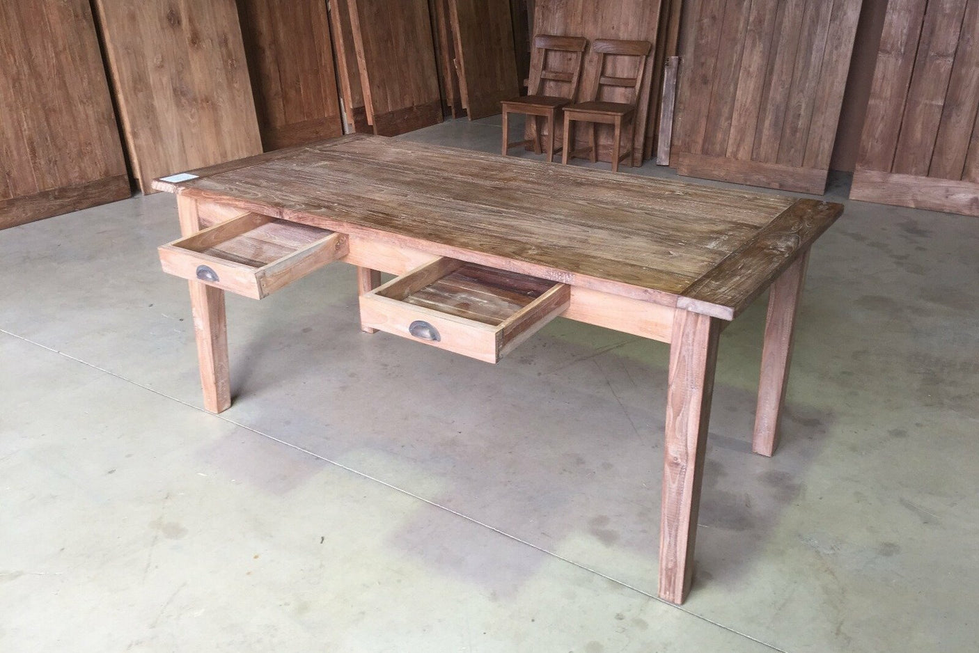 teak tafel met lades 180x90cm oud hout