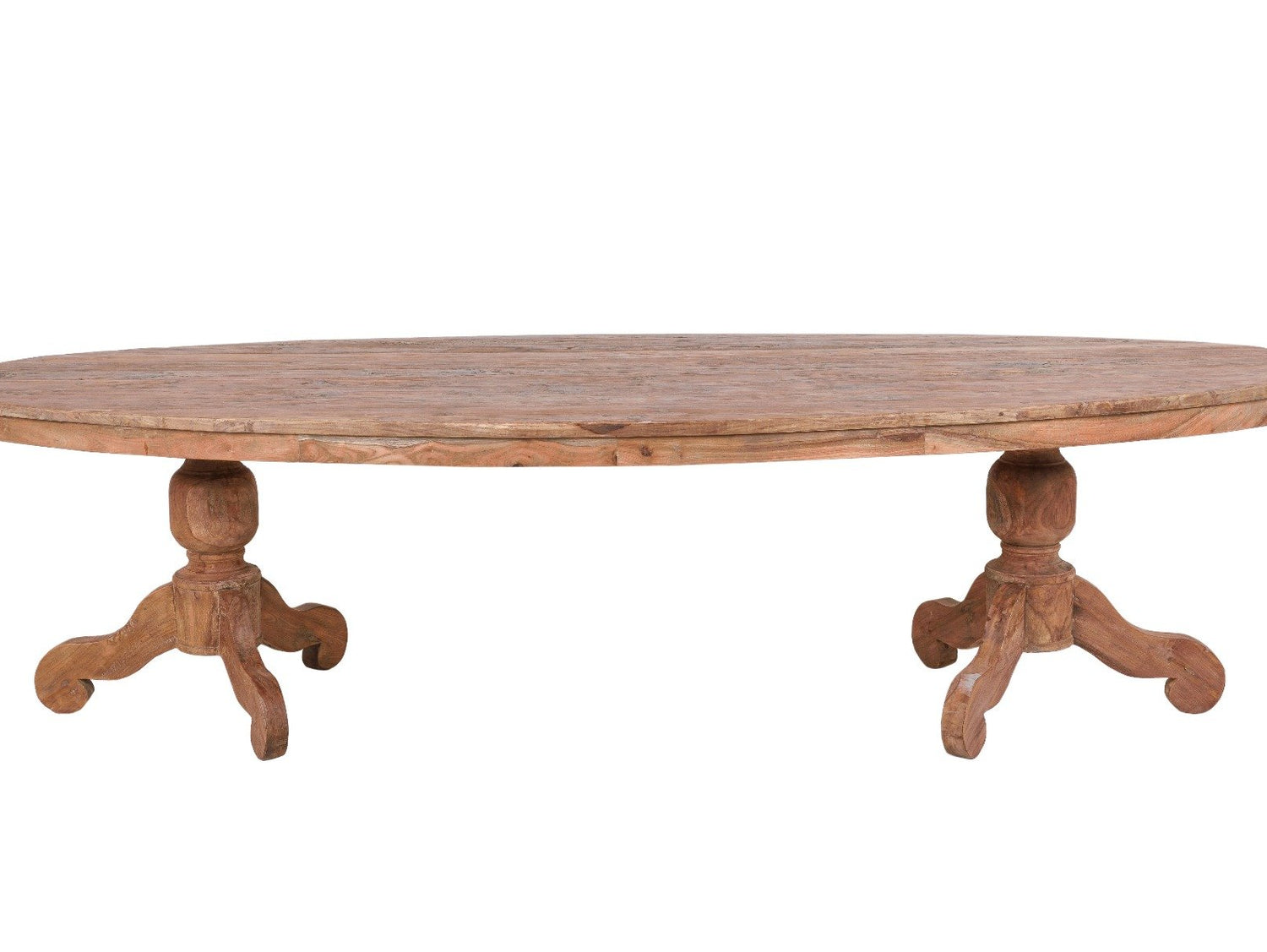 Ovale teak tafel 300x120cm oud hout - Souren Meubels