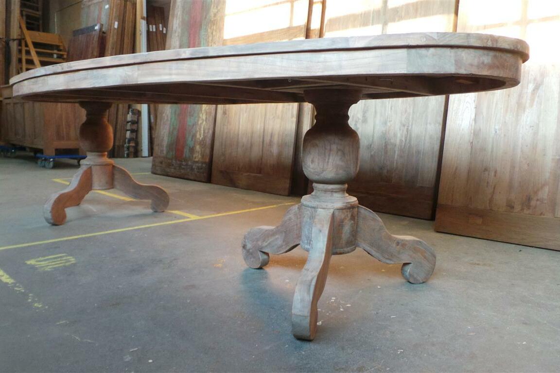 Ovale teak tafel 300x120cm oud hout - Souren Meubels