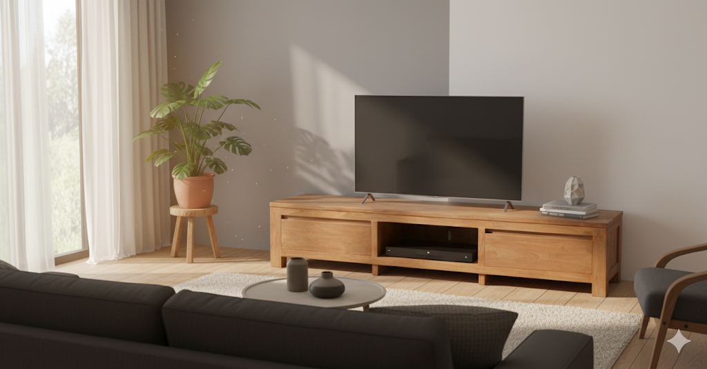 Teak tv-unit 2 drawers 200cm rustic