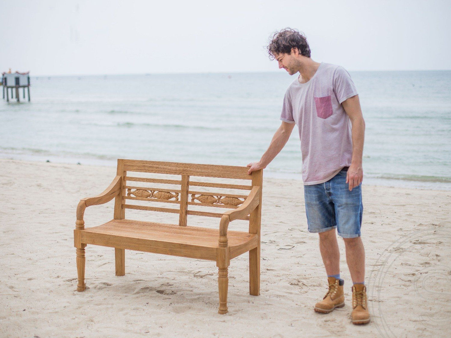 Teak garden bench 2-seater FISH