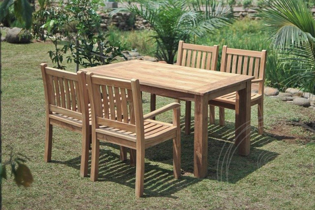 Teak garden table 160x90cm + 4 beaufort chairs