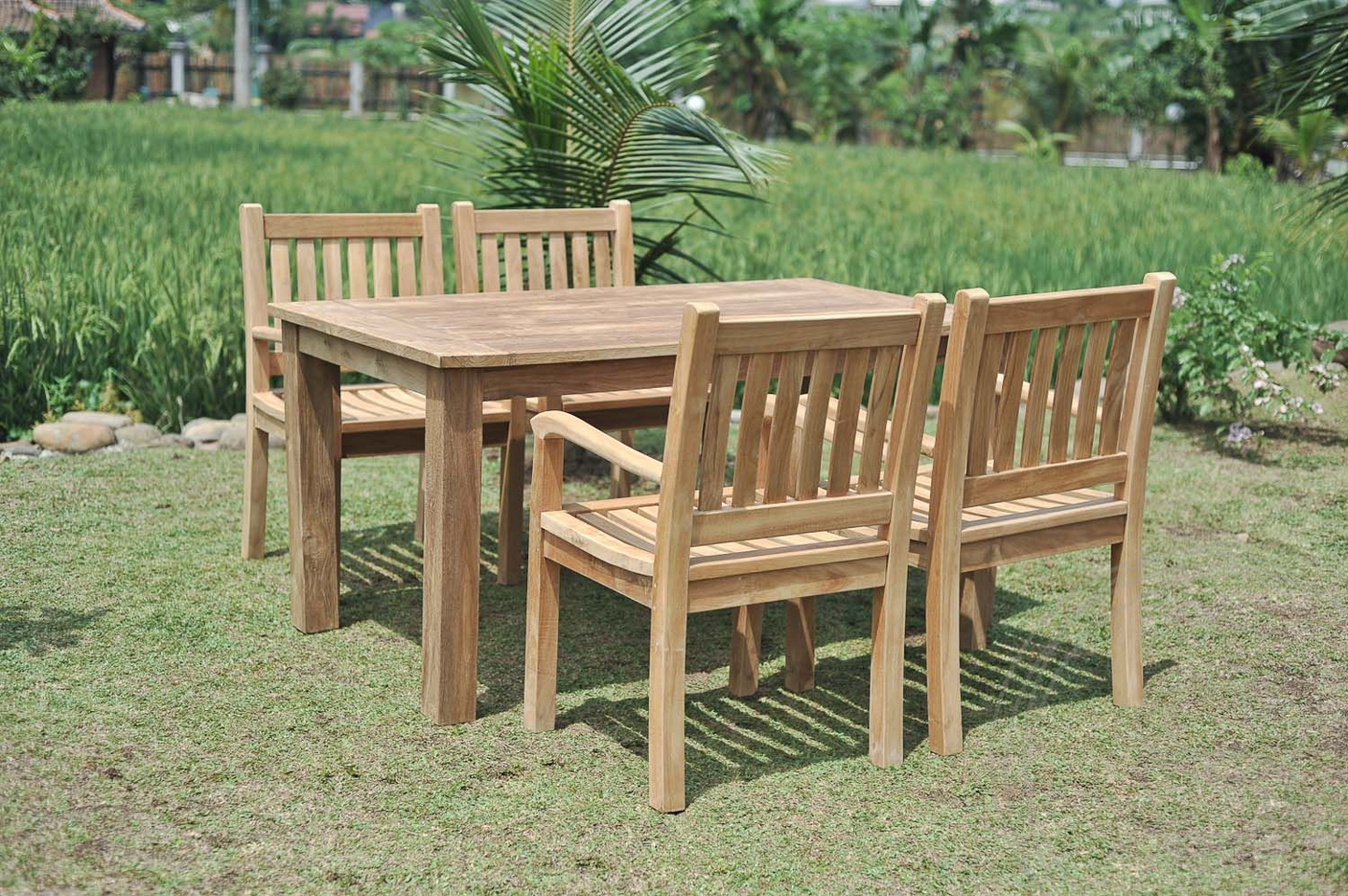 Teak garden table 160x90cm + 4 beaufort chairs