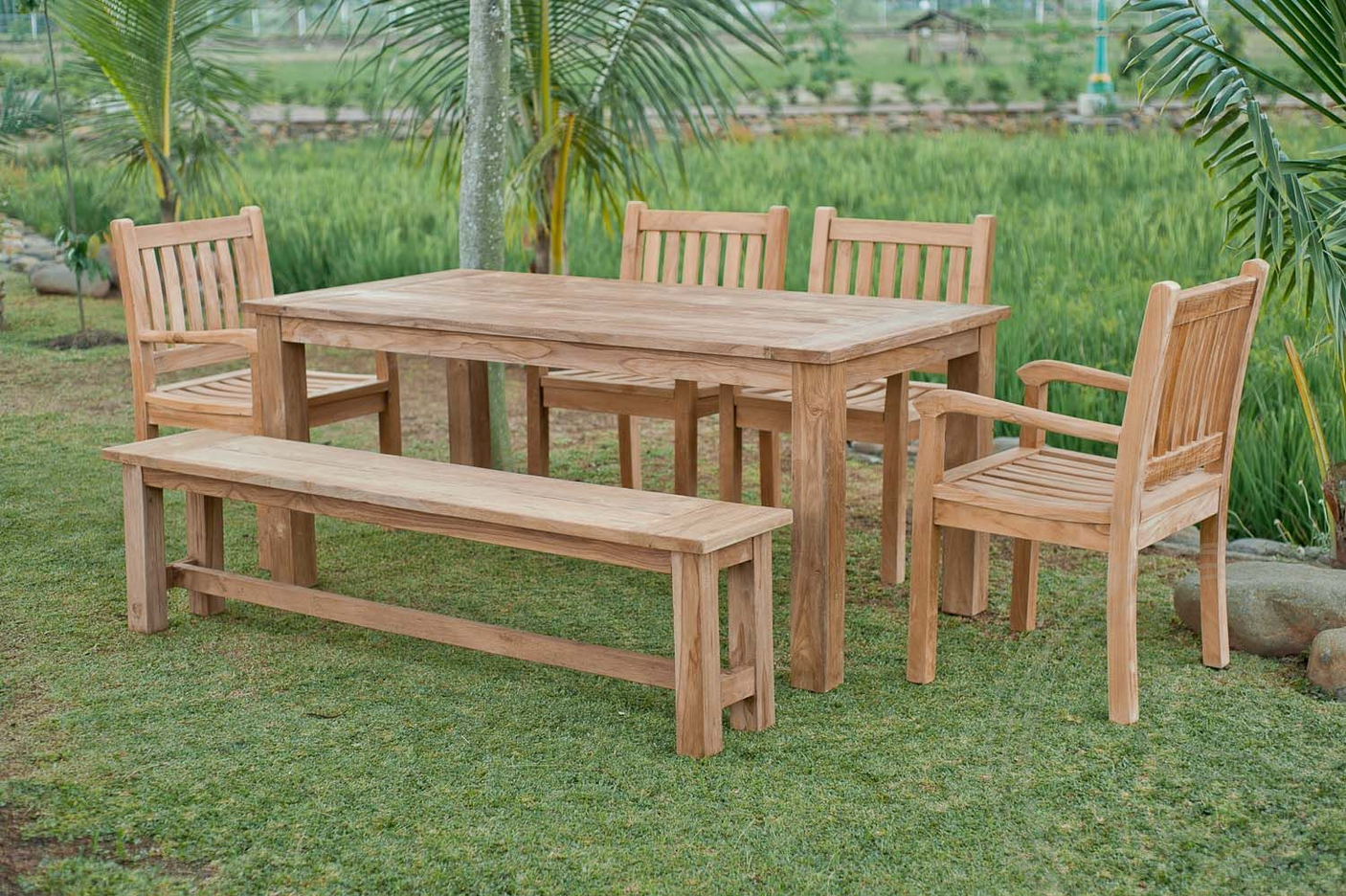 Teak garden table 160x90cm + 4 beaufort chairs + bench
