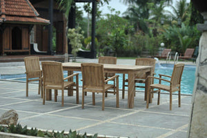Teak garden table 220x100cm + 6 stacking chairs