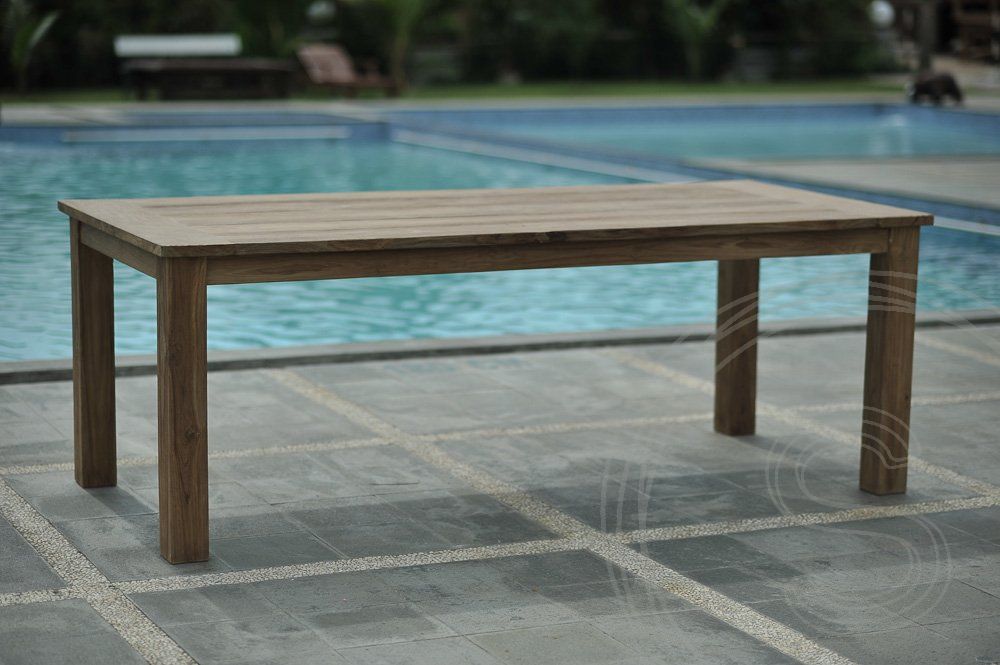 Teak garden table 220x100cm + 6 stacking chairs